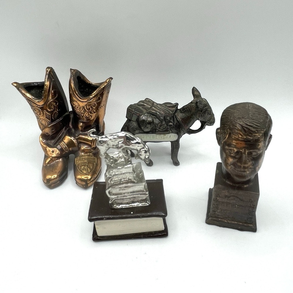 4 VTG Metal Souvenir Figurines Wyoming Boots Knotts‎ Berry Farm Burro JFK Cat